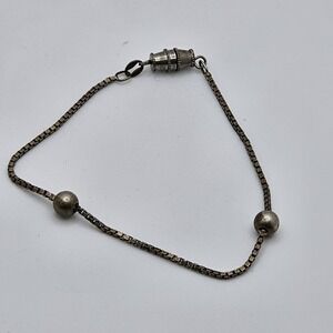 Vintage Sterling Silver Italy Box Chain Ball Bead Bracelet 8"